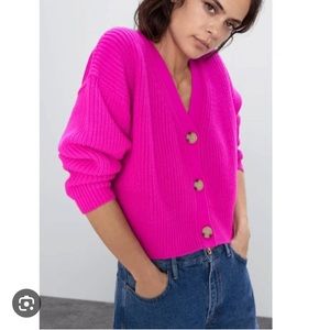 Zara Pink Chunky Knit Cardigan Sweater Button Front Small